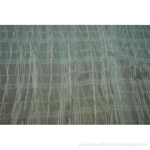 Polyester Chiffon Crinkle Silver Lurex Stripe Dobby Fabric